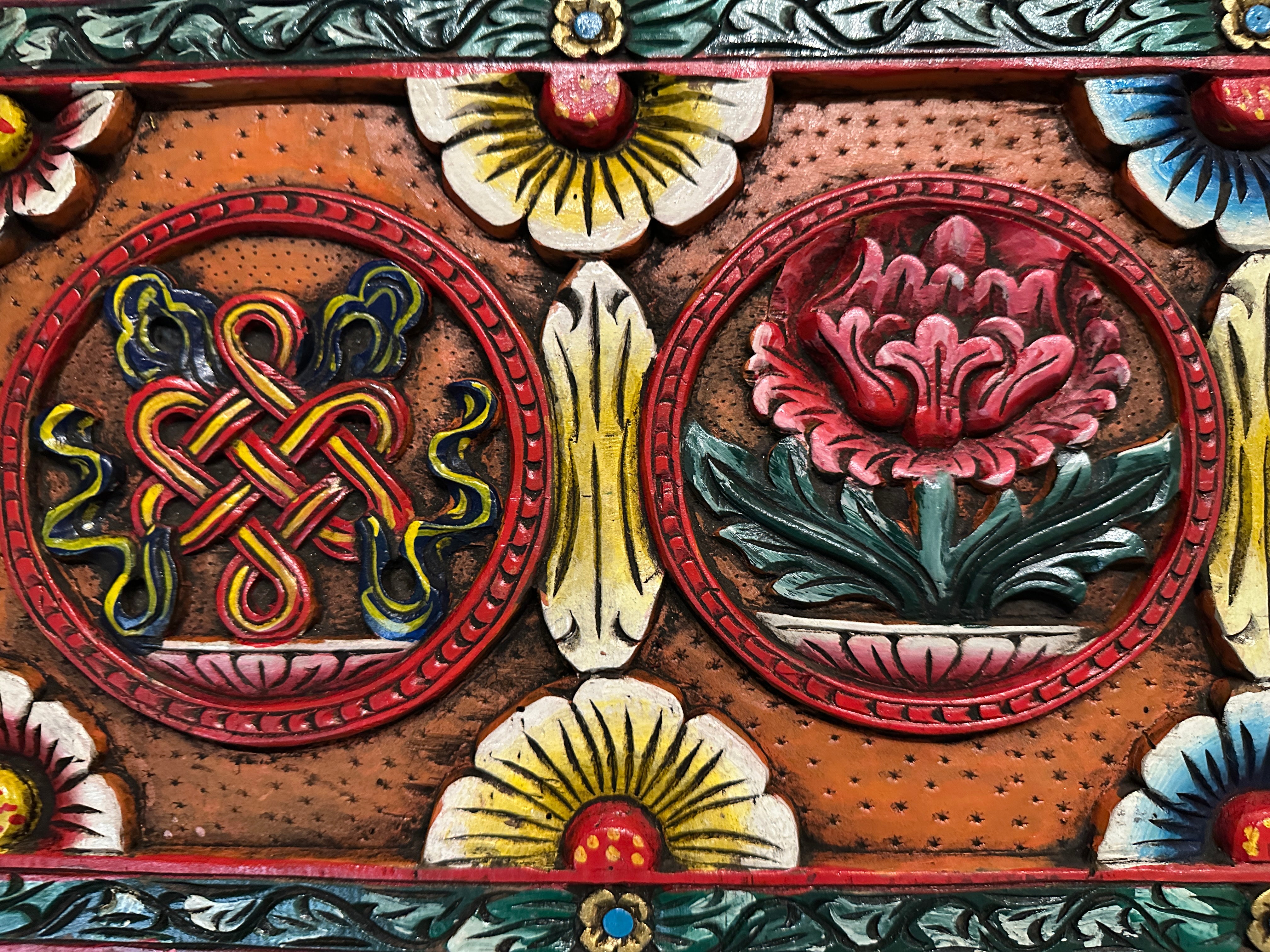 Carved Wood Wall Panel Auspicious Symbols - 104