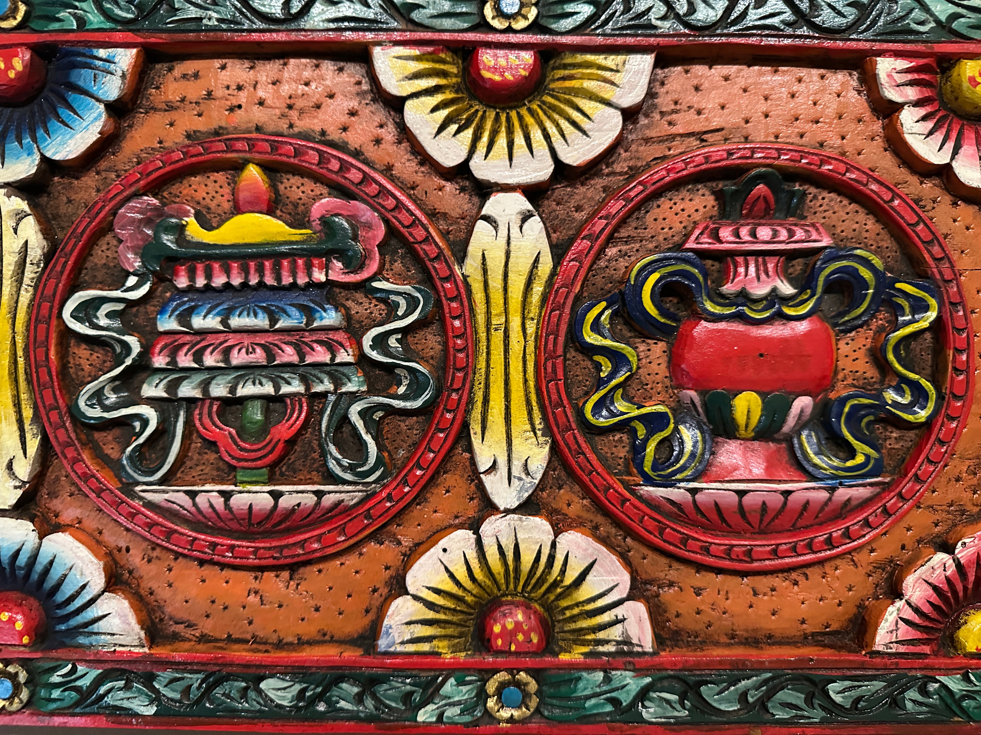 Carved Wood Wall Panel Auspicious Symbols - 104