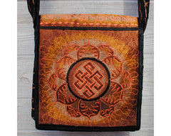 Boho Passport Crossbody Embroidery Bag - Orange Brown/Endless Knot Symbol Flower Sun Rays