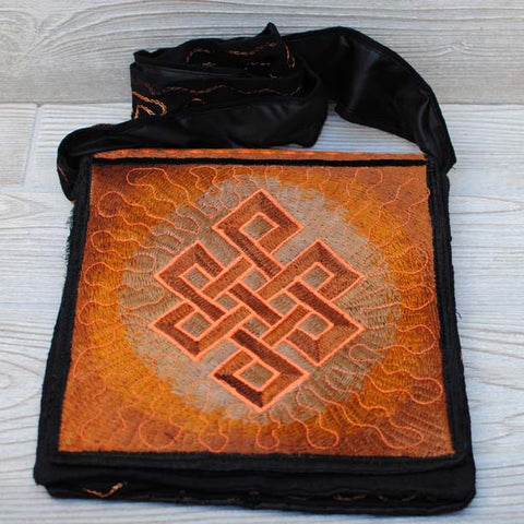 Boho Passport Crossbody Embroidery Bag - Brown Yellow / Endless Knot / Sun Rays