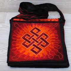 Boho Passport Crossbody Embroidery Bag - Red Orange / Endless Knot / Sun Rays