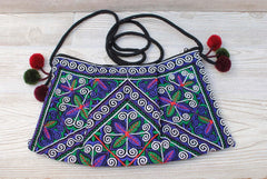 Boho Ethnic Embroidery Bag - Floral Purple Green
