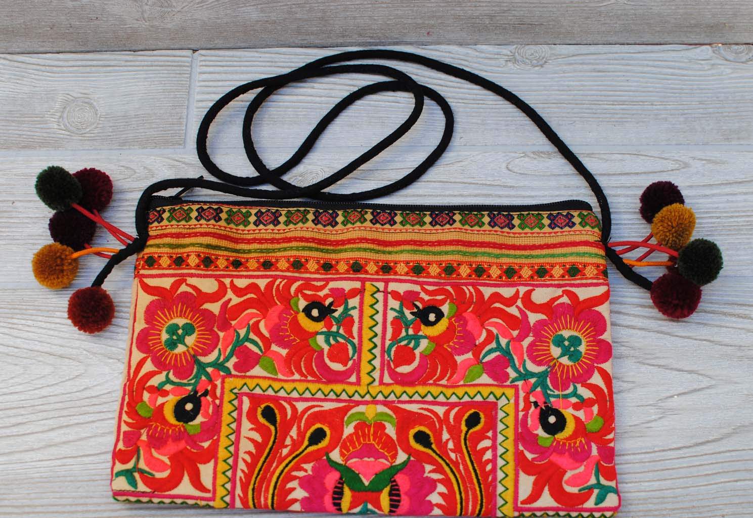 Boho Ethnic Embroidery Bag - Floral Orange Green Yellow
