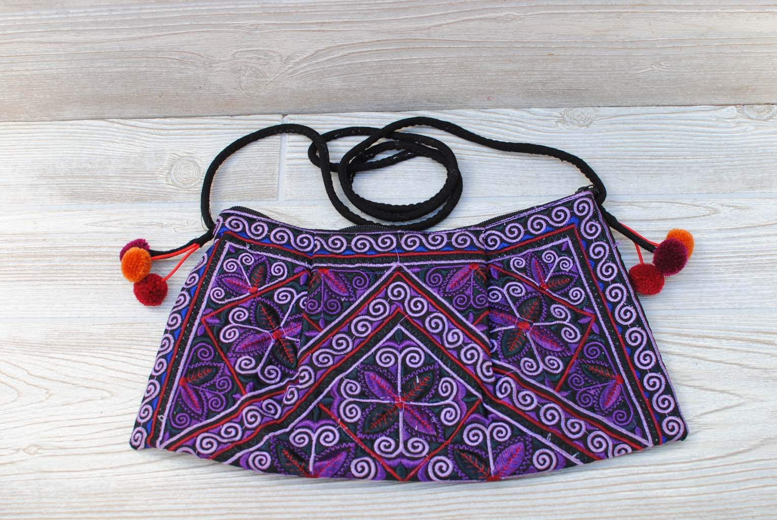 Boho Ethnic Embroidery Bag - Floral Purple