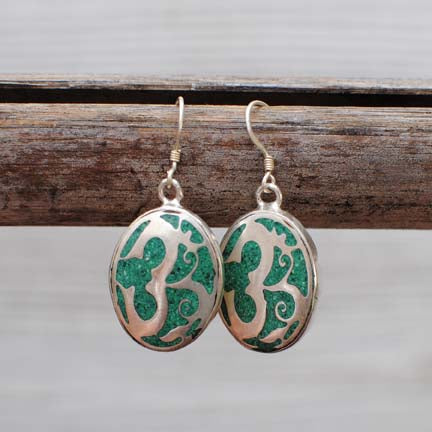 Handmade Tibetan Silver Earrings with Turquoise   -  110