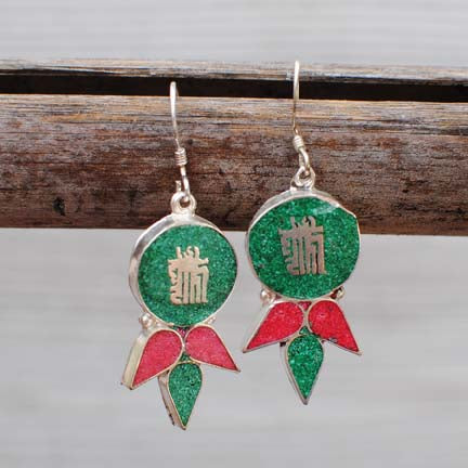 Handmade Tibetan Silver Earrings with Turquoise & Coral -  111
