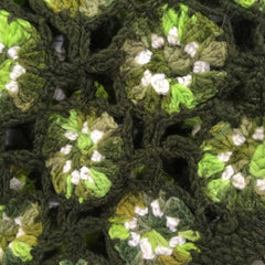 Women's Crochet Granny Square Boho Wool Poncho with Fringes - One Size Fits Small to Medium - Green and White