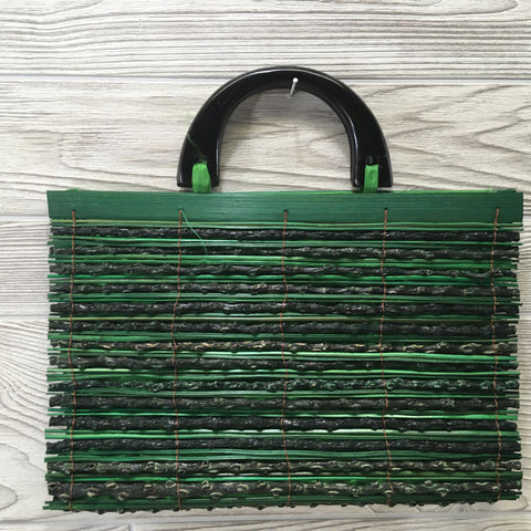 Natural Eco-Friendly Bamboo Handbag with Palm Sticks - XLarge Green