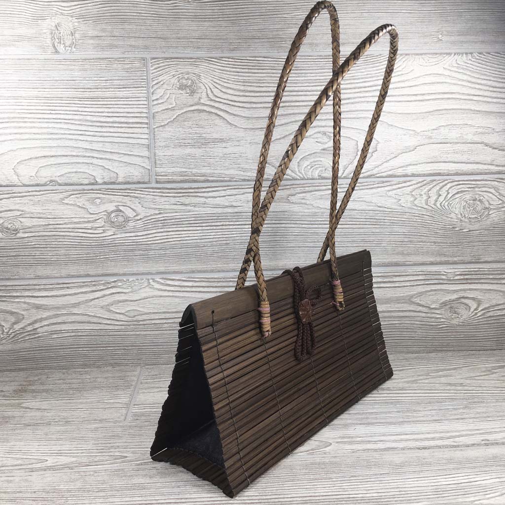 Natural Eco-Friendly Bamboo Handbag with Strap - Large - Brown