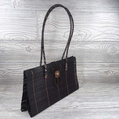 Natural Eco-Friendly Bamboo Handbag with Strap - Large - Maroon