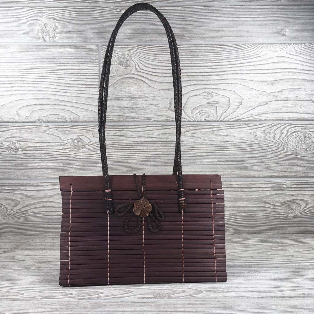 Natural Eco-Friendly Bamboo Handbag with Strap - Medium - Maroon
