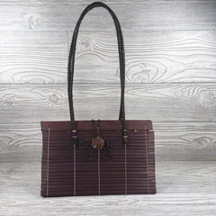 Natural Eco-Friendly Bamboo Handbag with Strap - Medium - Maroon