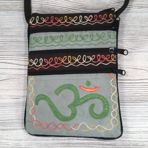 Boho Passport Embroidery Bag - Om - Green Gray