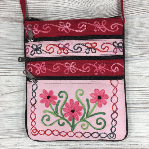 Boho Passport Embroidery Bag - Flower - Pink