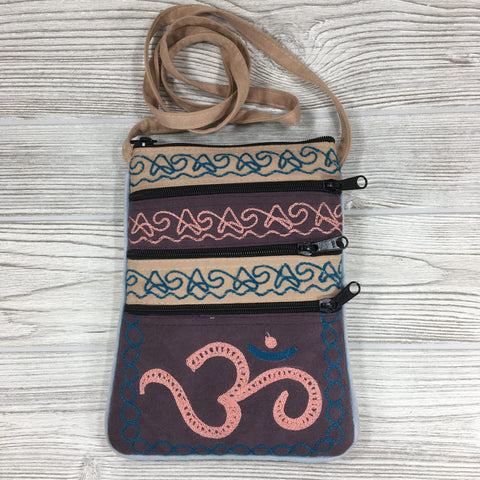 Boho Passport Embroidery Bag - Om - Mauve Purple Pink