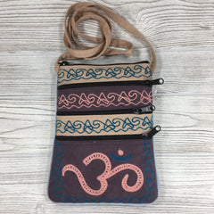 Boho Passport Embroidery Bag - Om - Mauve Purple Pink