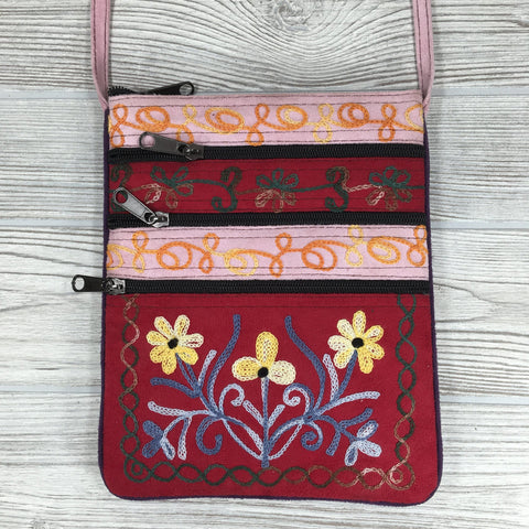 Boho Passport Embroidery Bag - Flower - Pink