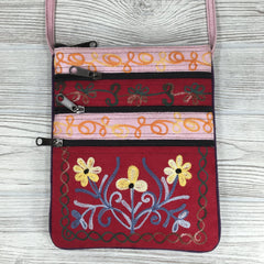 Boho Passport Embroidery Bag - Flower - Pink