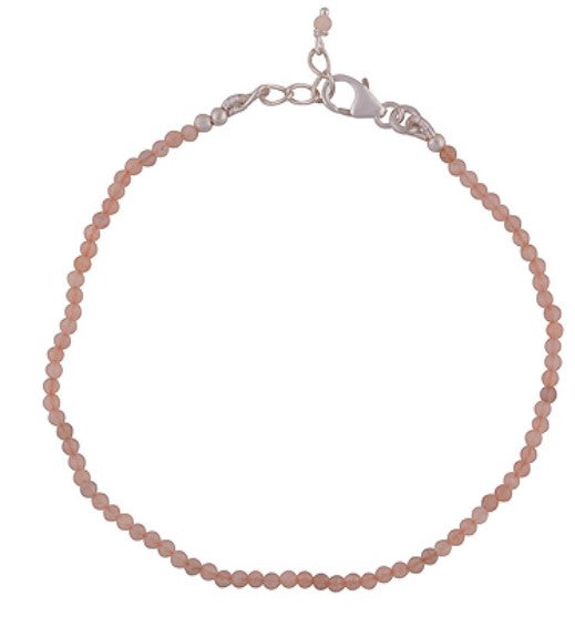 Peach Moonstone Sterling Silver Minimalist Bracelet - 2mm - Size Small Adult