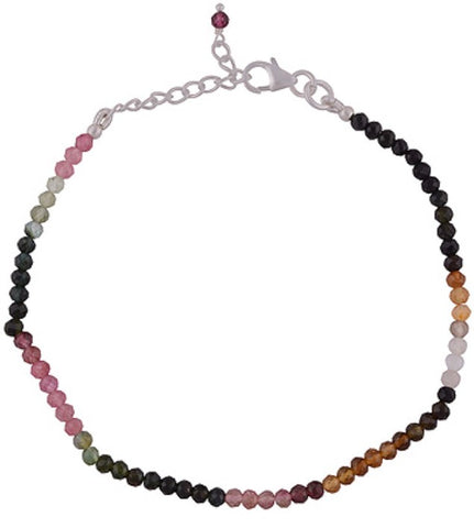 Mix Tourmaline Sterling Silver Minimalist Bracelet - 2mm - Size Small Adult