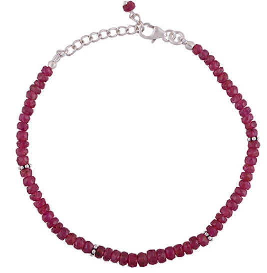 Ruby Sterling Silver Minimalist Bracelet - 4mm - Size Small Adult