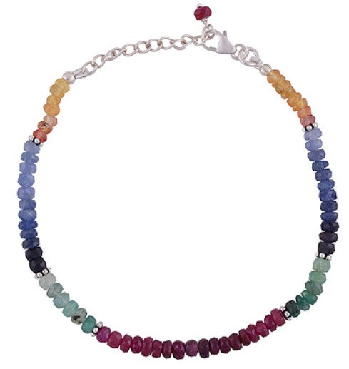 Ruby - Emerald - Blue Sapphire - Citrine Chakra Sterling Silver Minimalist Bracelet - 4mm - Size Small Adult