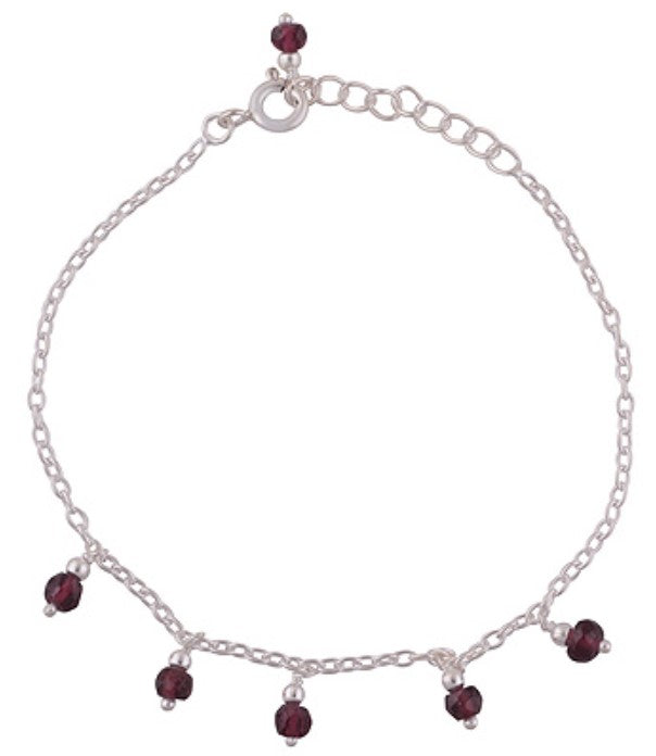 Garnet Sterling Silver Minimalist Bracelet - Dangling