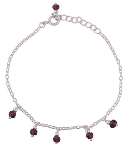 Garnet Sterling Silver Minimalist Bracelet - Dangling