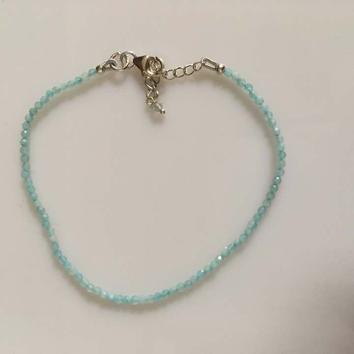 Dainty Amazonite Gemstone Sterling Silver Minimalist Bracelet - 2mm - Size Small Adult