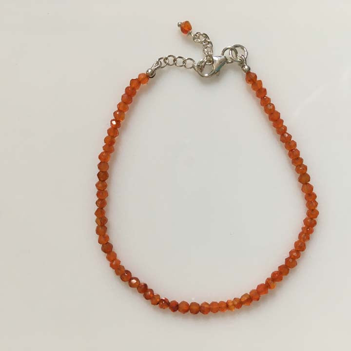 Dainty Carnelian Sterling Silver Minimalist Bracelet - 2mm - Size Small Adult