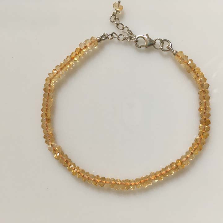 Dainty Citrine Sterling Silver Minimalist Bracelet - 3.5mm - Size Small Adult
