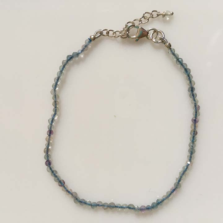 Fluorite Sterling Silver Minimalist Bracelet - 2mm - Size Small Adult