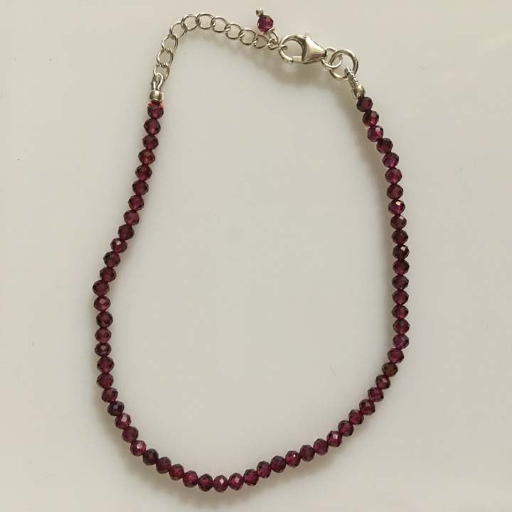 Garnet Gemstone Sterling Silver Minimalist Bracelet - 2mm - Size Small Adult