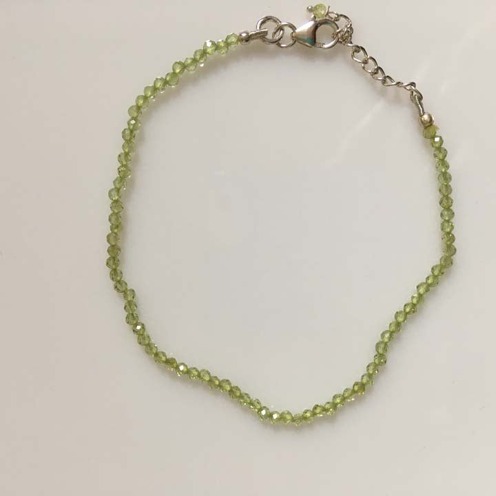 Peridot Sterling Silver Minimalist Bracelet - 1.5 mm - Size Small Adult