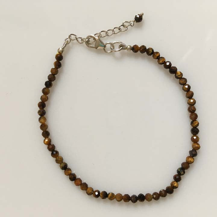 Tiger Eye Sterling Silver Minimalist Bracelet - 2.5mm - Size Small Adult
