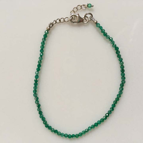 Green Onyx Sterling Silver Minimalist Bracelet - 2mm - Size Small Adult
