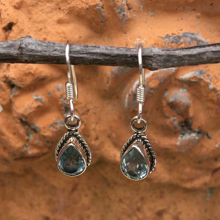 Blue Topaz Sterling Silver Earrings - Tear Drop