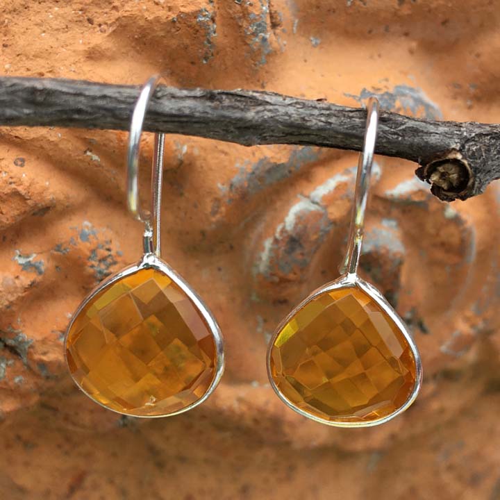 Citrine Sterling Silver Earrings - Tear Drop