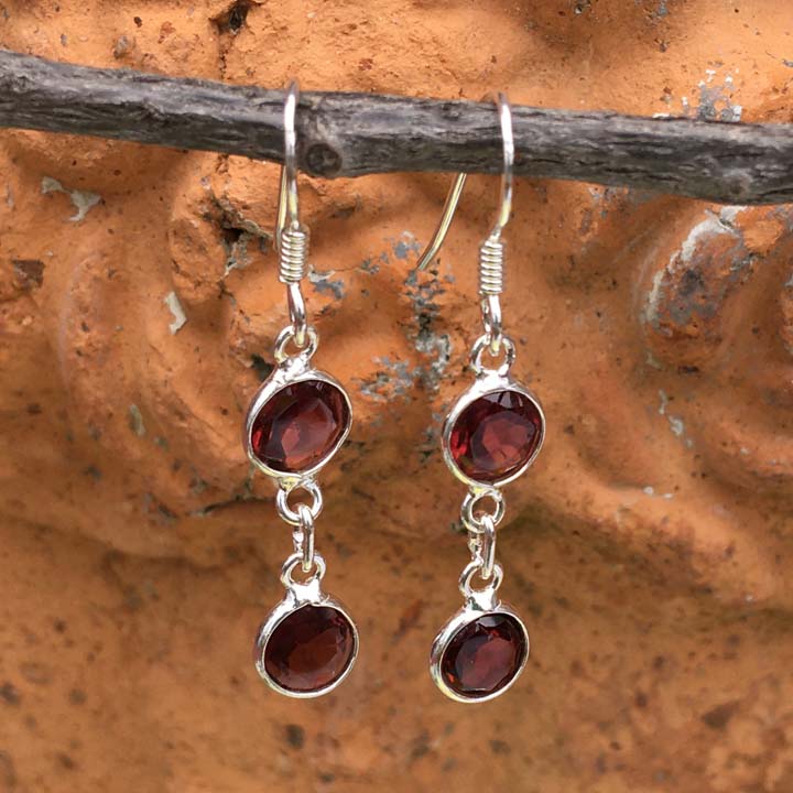 Garnet Sterling Silver Earrings - Waterdrop