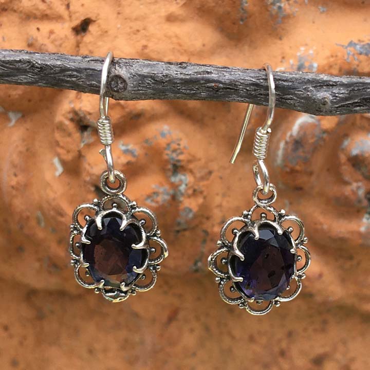 Lolite Sterling Silver Earrings - Flower