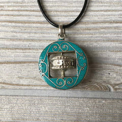 Tibetan Silver Pendant Necklace - Prayer Wheel