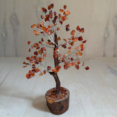 Carnelian Gemstone Tree of Life - 160 Beads - Bark Coated | Feng Shui Decor