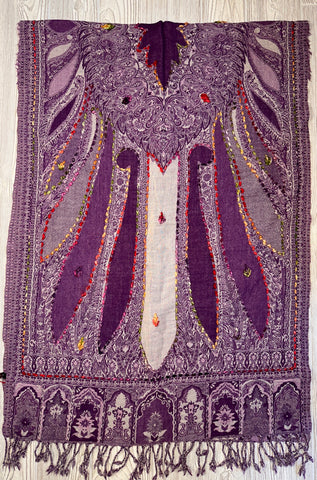 Kashmiri Wool Shawl - Embroidery Accent - Rich Purple