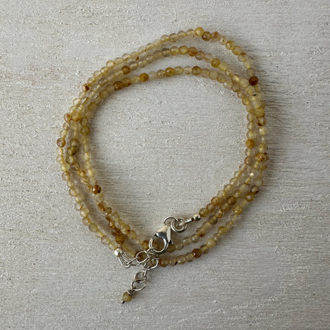 Golden Rutilated Quartz Gemstone Crystal Sterling Silver Necklace / Bracelet - 18"