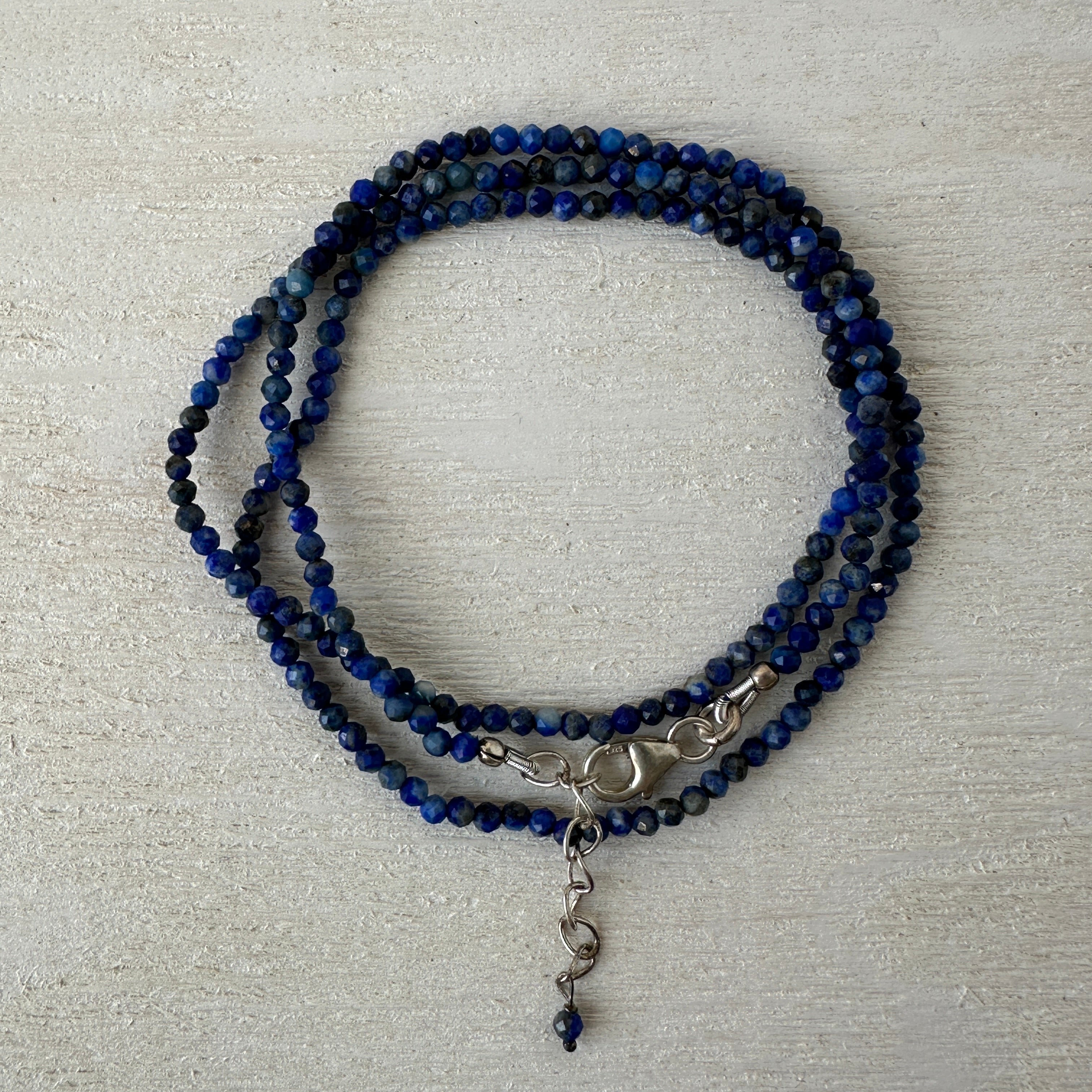 Lapis Lazuli Gemstone Crystal Sterling Silver Necklace / Bracelet - 18"