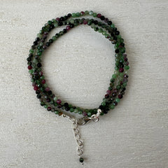 Ruby Zoisite Gemstone Crystal Sterling Silver Necklace / Bracelet - 18"