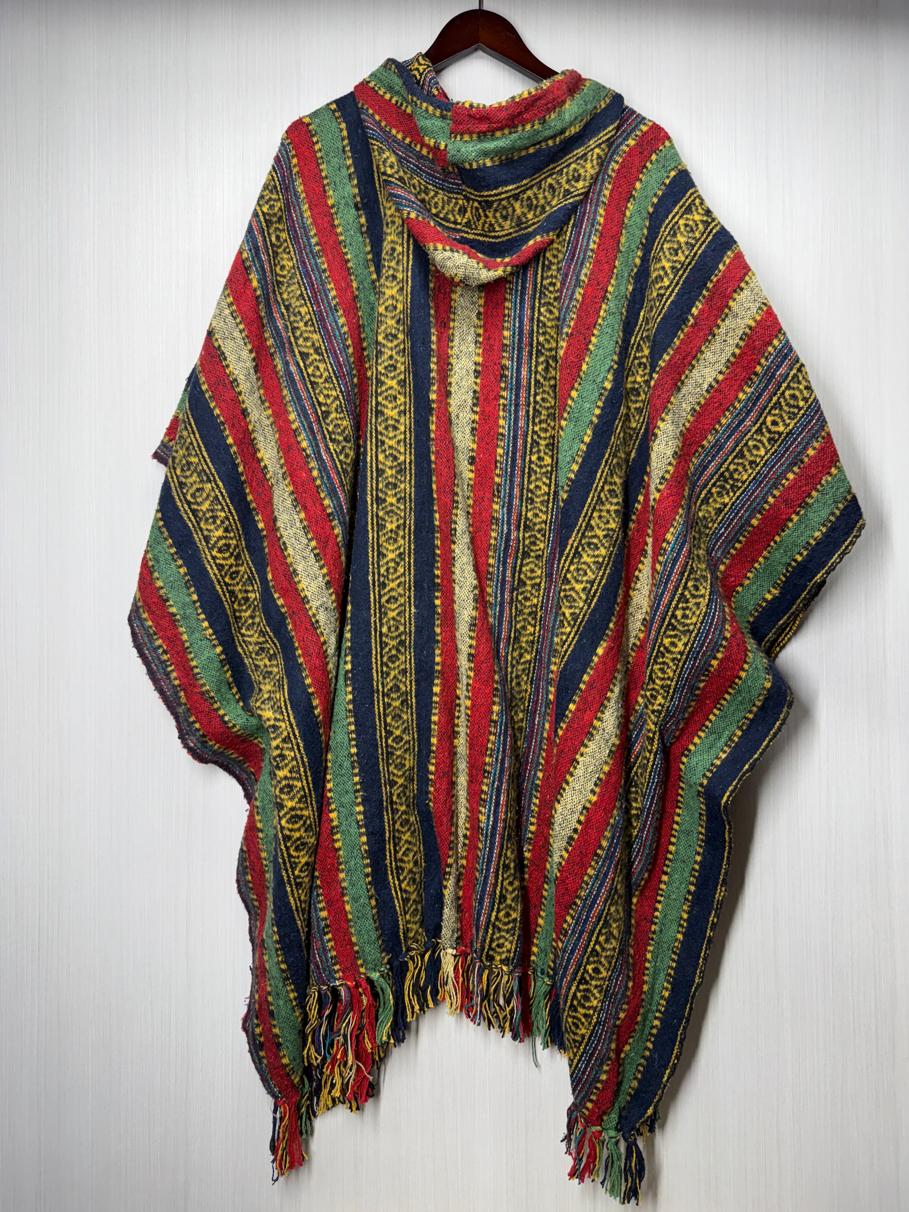 Unisex Knitted Cotton Ethnic Poncho with Fringes - Adult Oversized