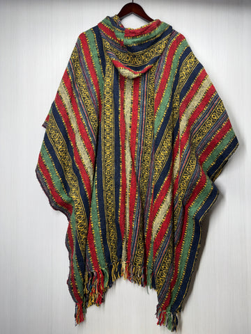 Unisex Knitted Cotton Ethnic Poncho with Fringes - Adult Oversized