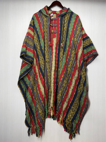 Unisex Knitted Cotton Ethnic Poncho with Fringes - Adult Oversized
