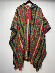 Unisex Knitted Cotton Ethnic Poncho with Fringes - Adult Oversized